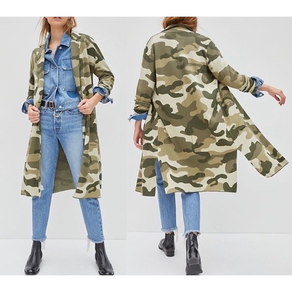 Anthropologie Maeve Kieran Cardigan‎ Camo Duster Long Sweater Women Small - Picture 1 of 14